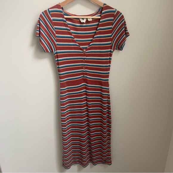 Roxy, rust blue white and orange striped dress in XS - Picture 3 of 13